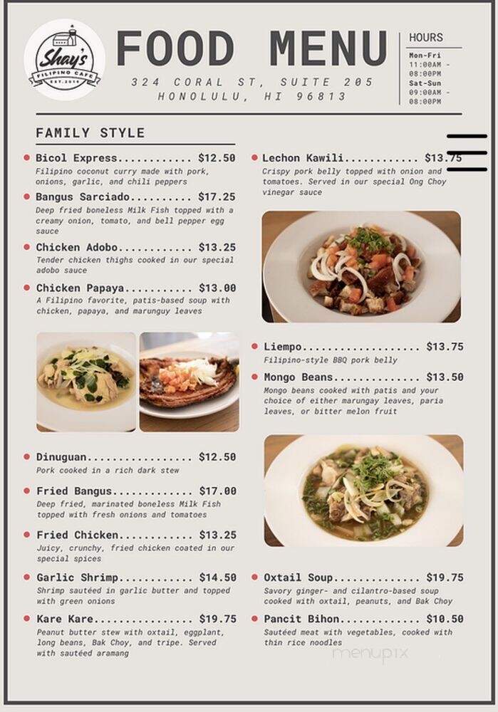 Shay's Filipino Cafe - Honolulu, HI menu_pic