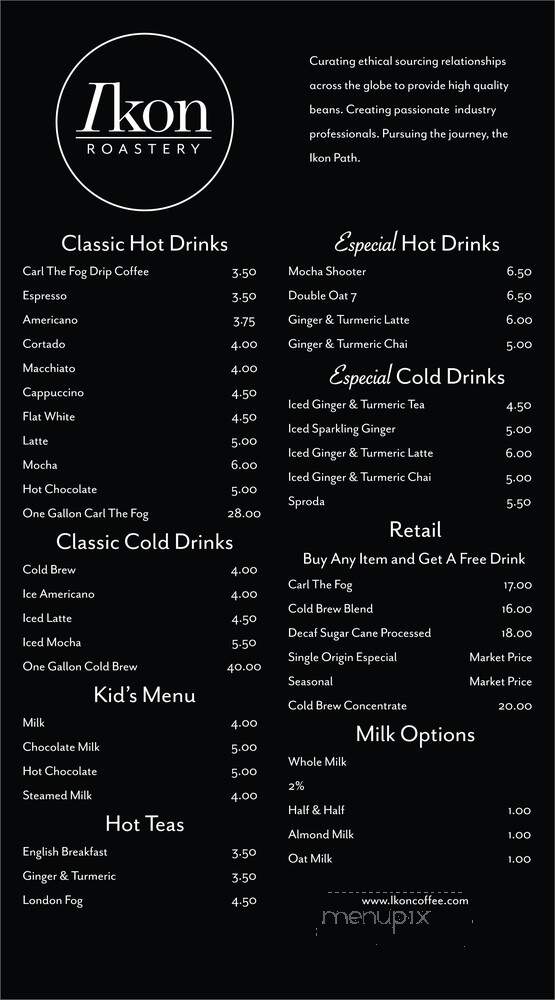 Ikon Roastery - south San Francisco, CA menu_pic