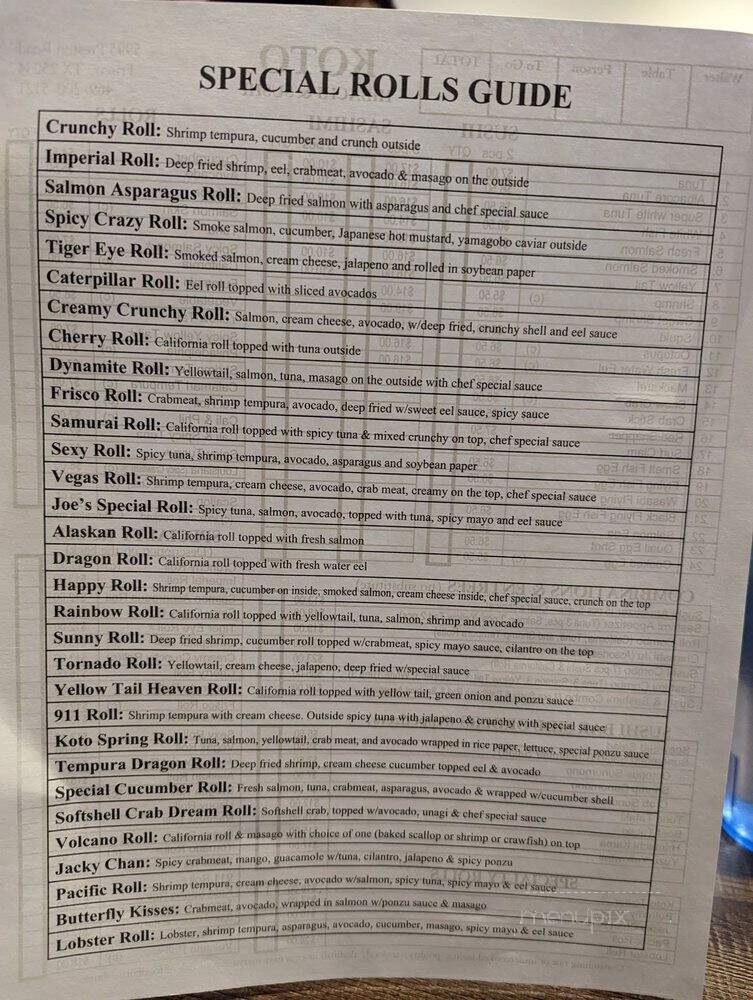 Koto Hibachi and Sushi - Frisco, TX menu_pic
