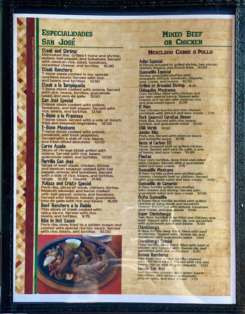 San Jose Authentic Mexican Restaurant & Bar - Oxford, MS menu_pic