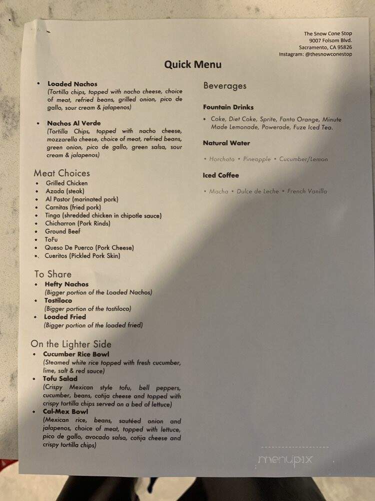 The Snow Cone Stop - Sacramento, CA menu_pic