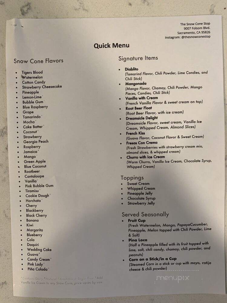 The Snow Cone Stop - Sacramento, CA menu_pic