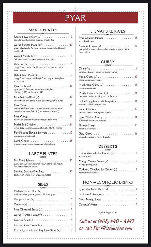 Pyar Restaurant - San Jose, CA menu_pic
