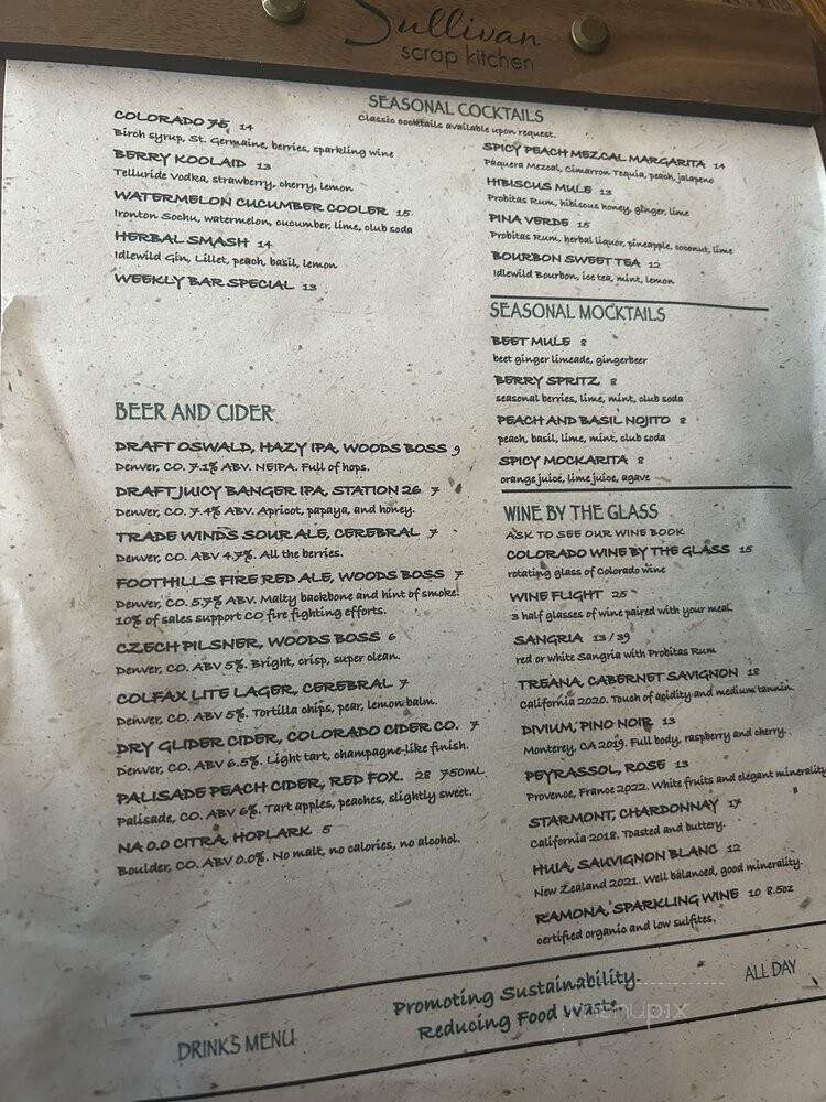 Sullivan Scrap Kitchen - Denver, CO menu_pic