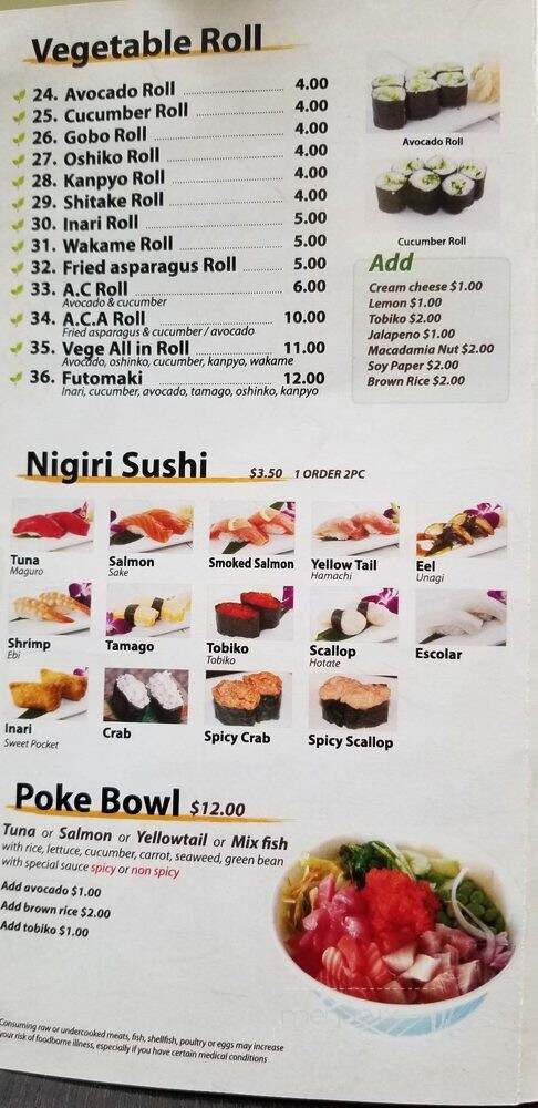 Quick Sushi - Santa Rosa, CA menu_pic
