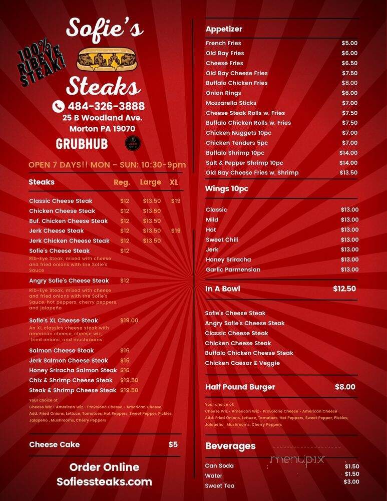 Sofie's Steaks - Morton, PA menu_pic