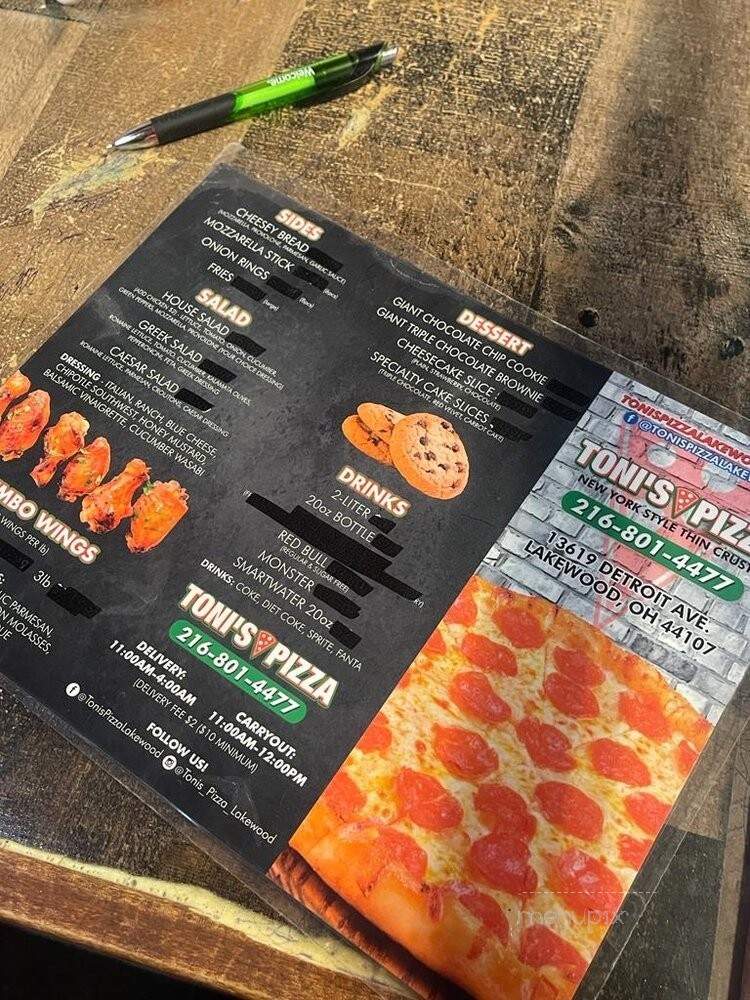 Toni's Pizza - Lakewood, OH menu_pic