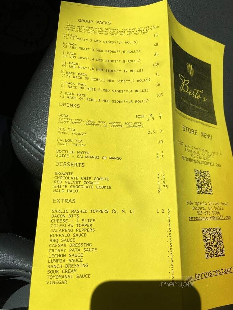 Bertos Restaurant - Brentwood, CA menu_pic