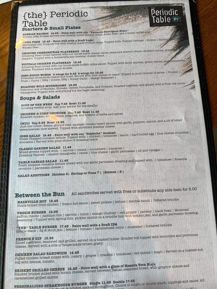 The Periodic Table Restaurant & Bar - Columbia, MD menu_pic