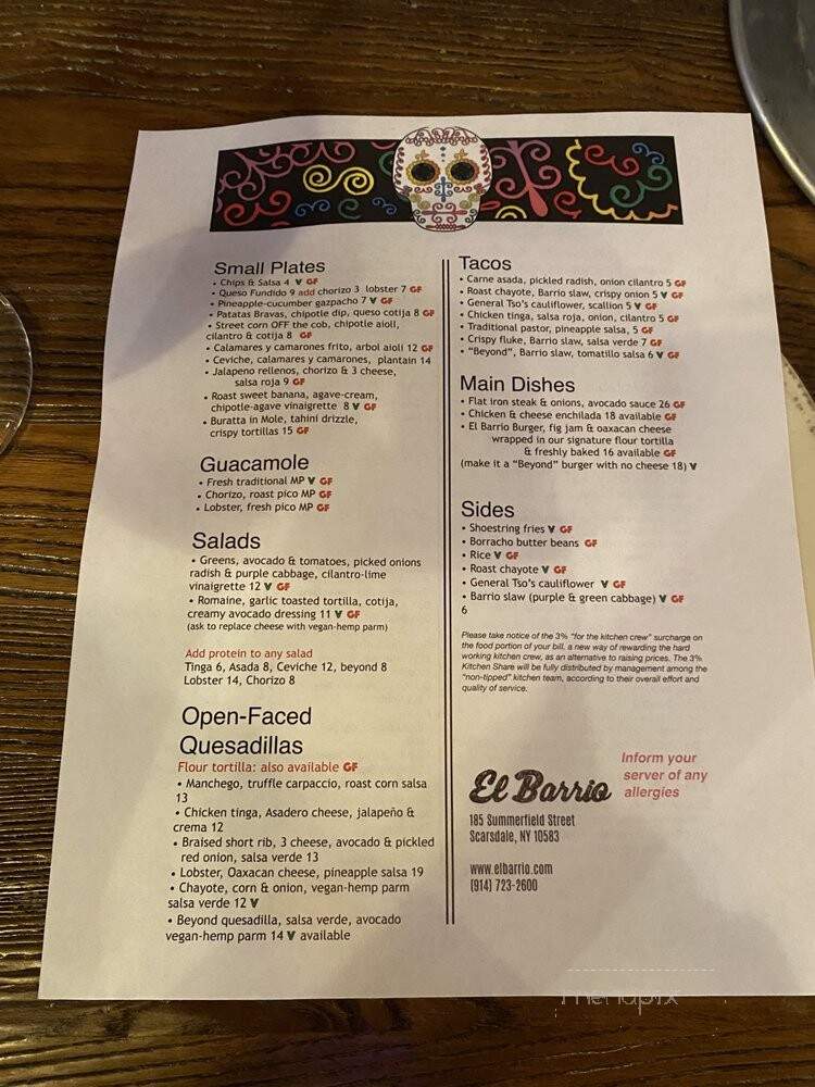 El Barrio - Scarsdale, NY menu_pic