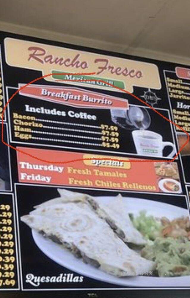 Rancho Fresco Mexican Grill - Patterson, CA menu_pic