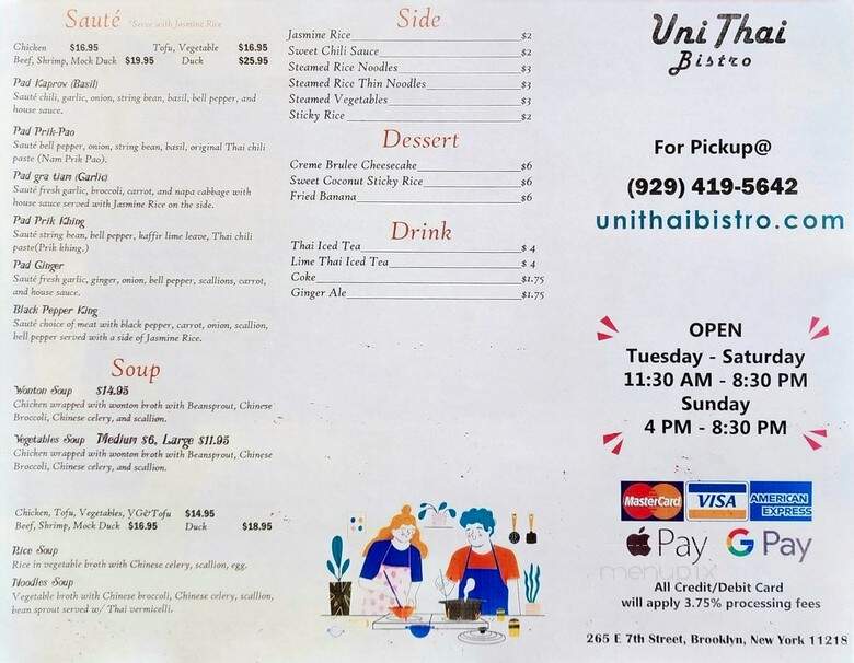 Uni Thai Bistro - Brooklyn, NY menu_pic