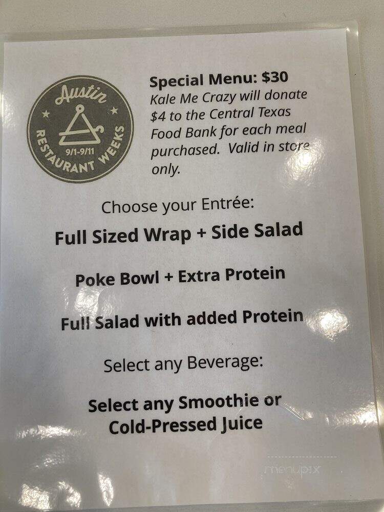 Kale Me Crazy - Austin, TX menu_pic
