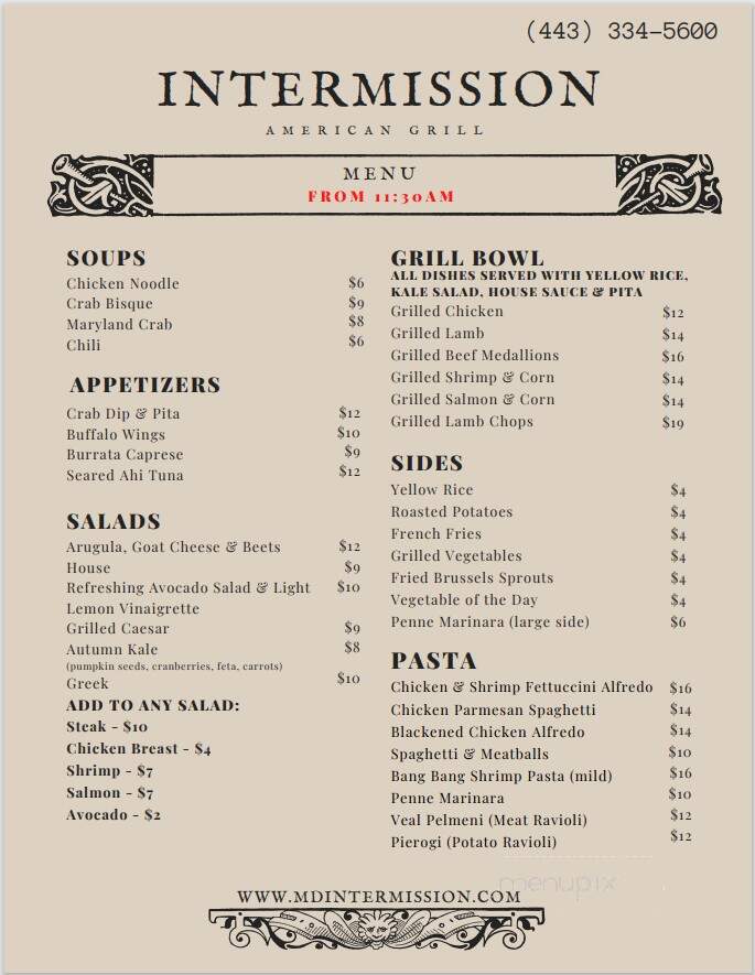 Intermission Restaurant - Owings Mills, MD menu_pic