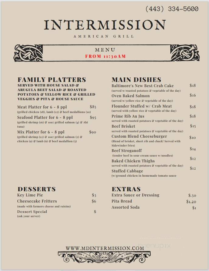 Intermission Restaurant - Owings Mills, MD menu_pic
