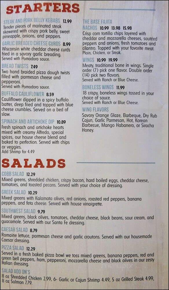 The Base Restaurant & Bar - Layton, UT menu_pic