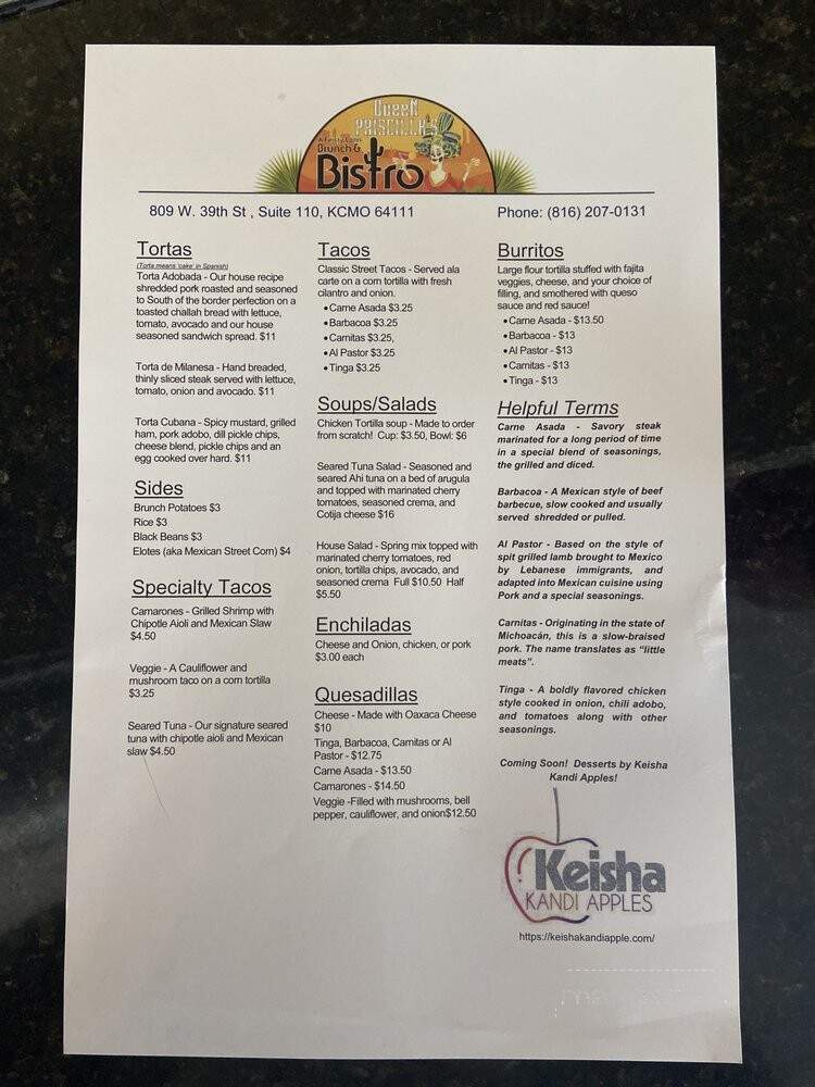 Queen Priscilla's - Kansas City, MO menu_pic