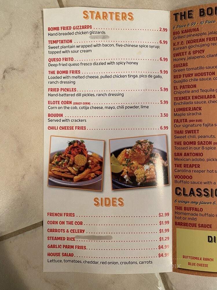 The Bomb Wings - Houston, TX menu_pic