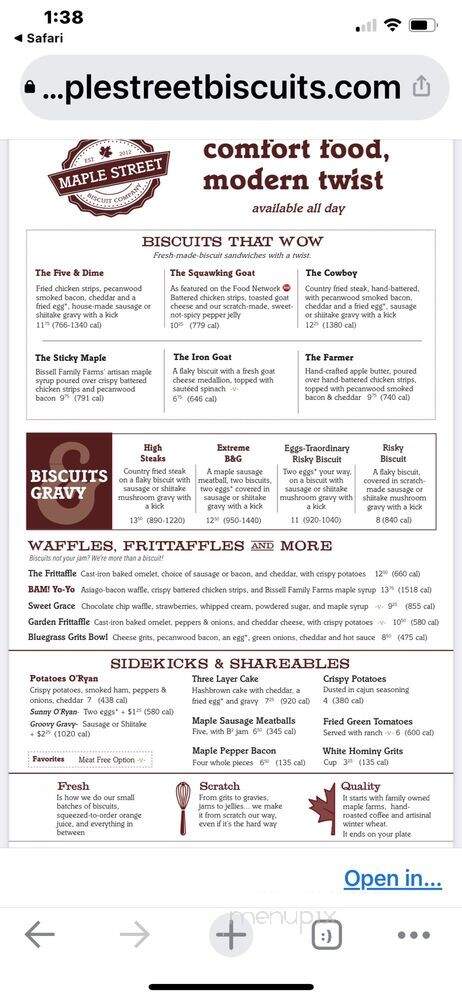 Maple Street Biscuit Company - Brentwood, TN menu_pic