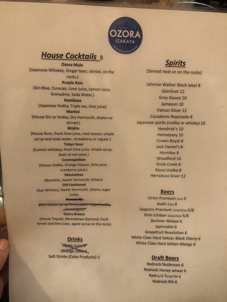 Ozora Izakaya Japanese Bar & Tapas - Salt Lake City, UT menu_pic