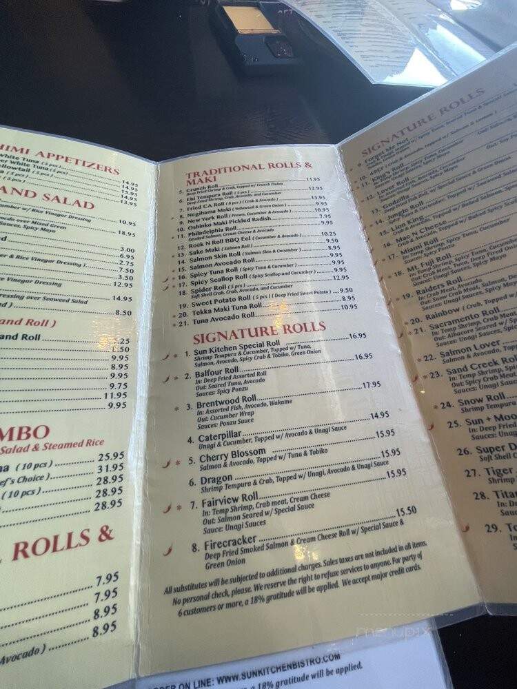 Sun Kitchen Asian Bistro - Brentwood, CA menu_pic