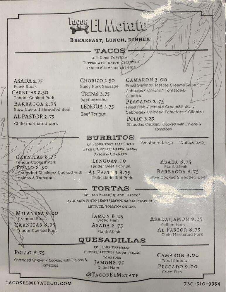 Tacos El Metate - Denver, CO menu_pic