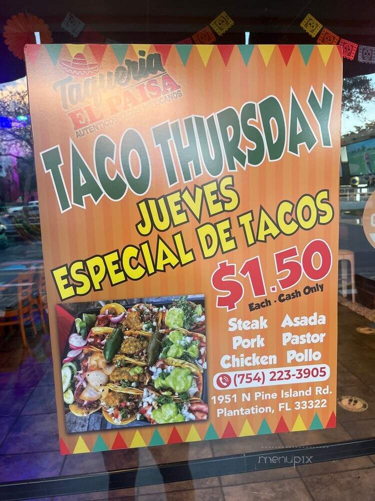 Taqueria El Paisa - Plantation, FL menu_pic