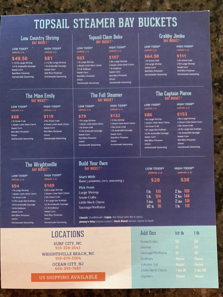 Topsail Steamer - Ocean City, NJ menu_pic