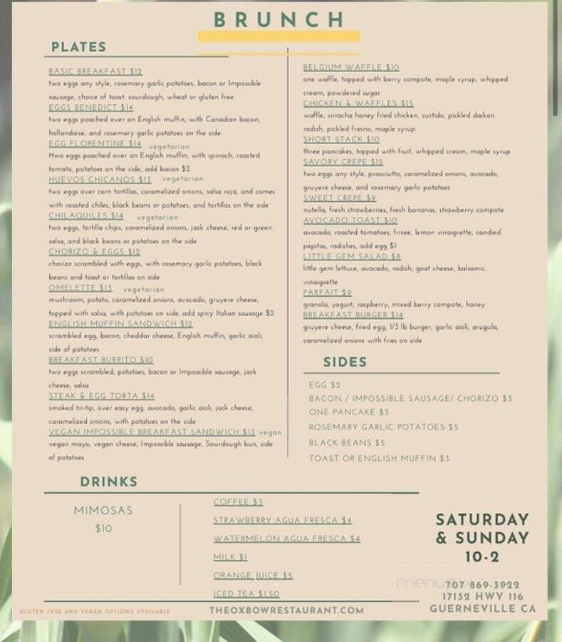 The Oxbow - Guerneville, CA menu_pic