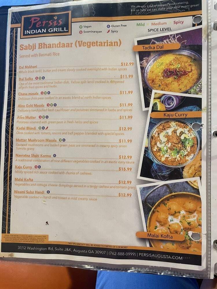 Persis Indian Grill - Augusta, GA menu_pic