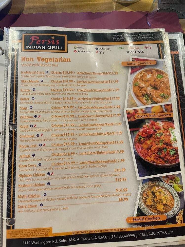 Persis Indian Grill - Augusta, GA menu_pic