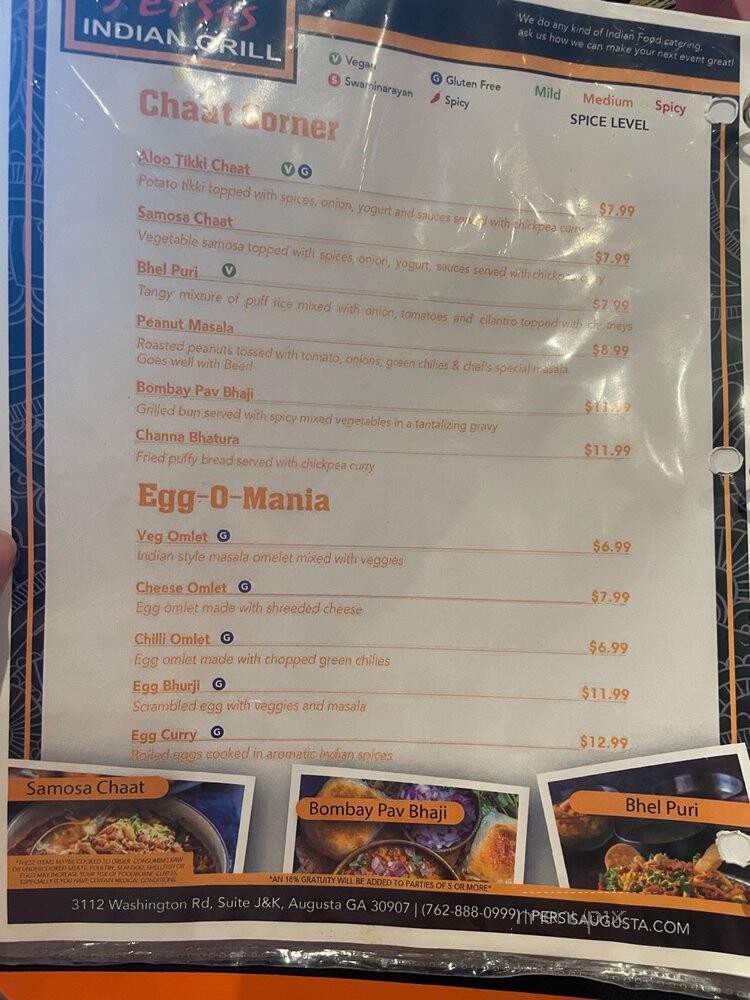Persis Indian Grill - Augusta, GA menu_pic