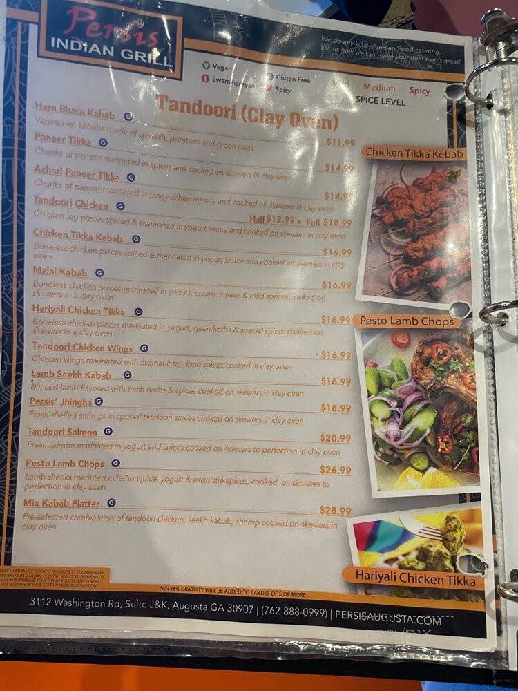 Persis Indian Grill - Augusta, GA menu_pic