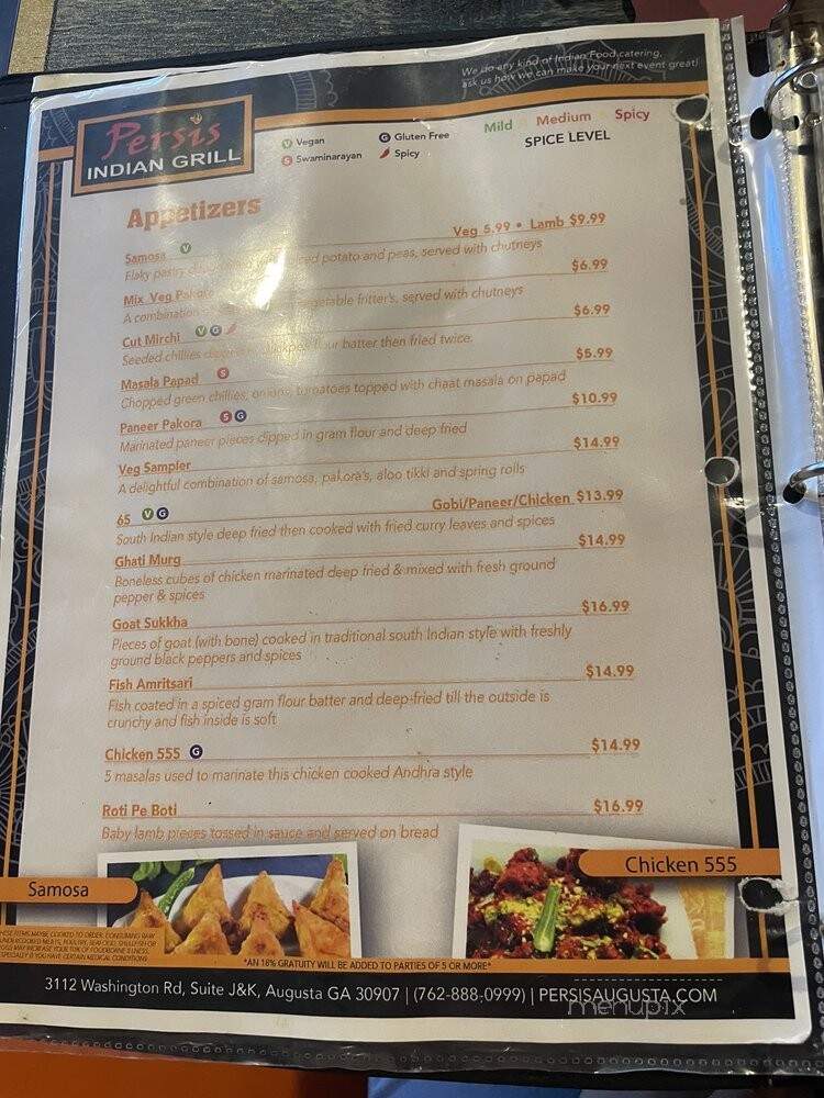 Persis Indian Grill - Augusta, GA menu_pic