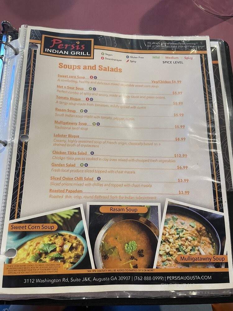 Persis Indian Grill - Augusta, GA menu_pic
