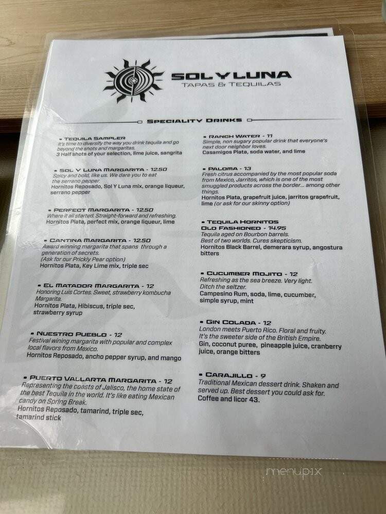 Sol Y Luna - Mountain Brook, AL menu_pic