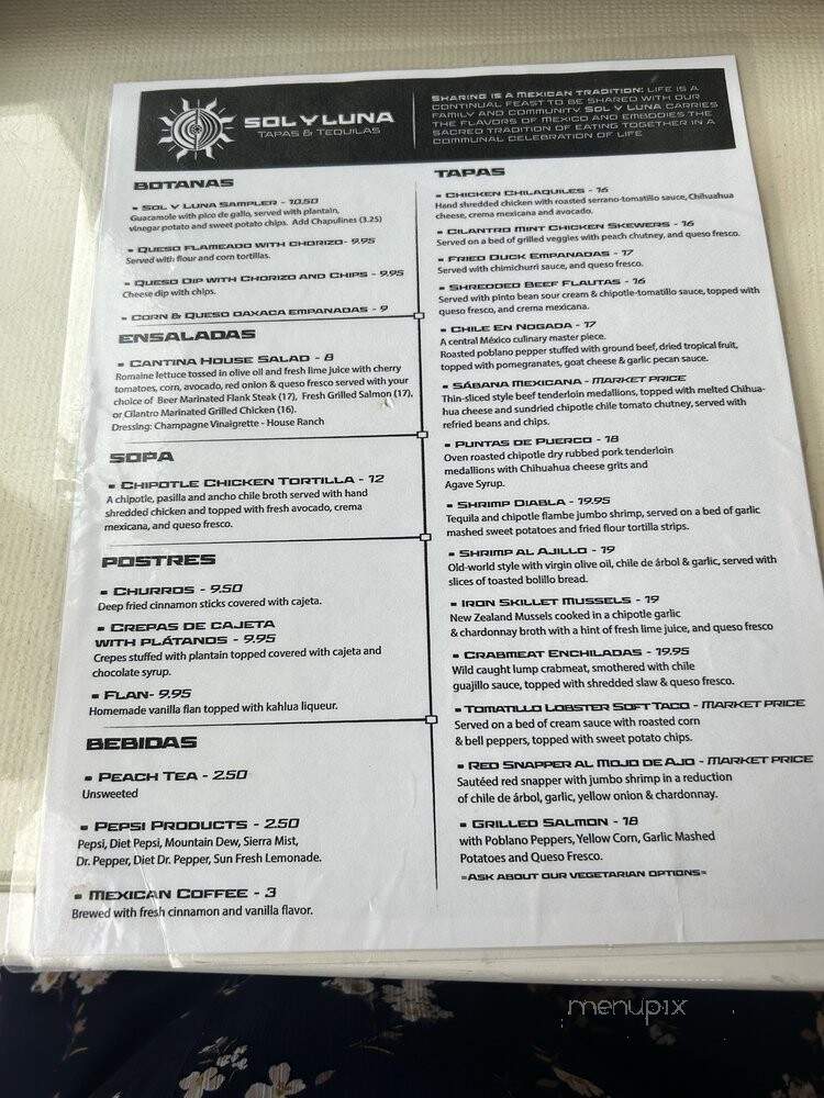 Sol Y Luna - Mountain Brook, AL menu_pic