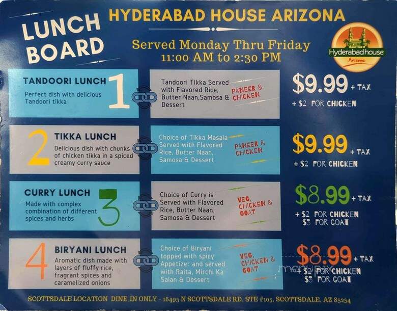 Hyderabad House - Scottsdale, AZ menu_pic