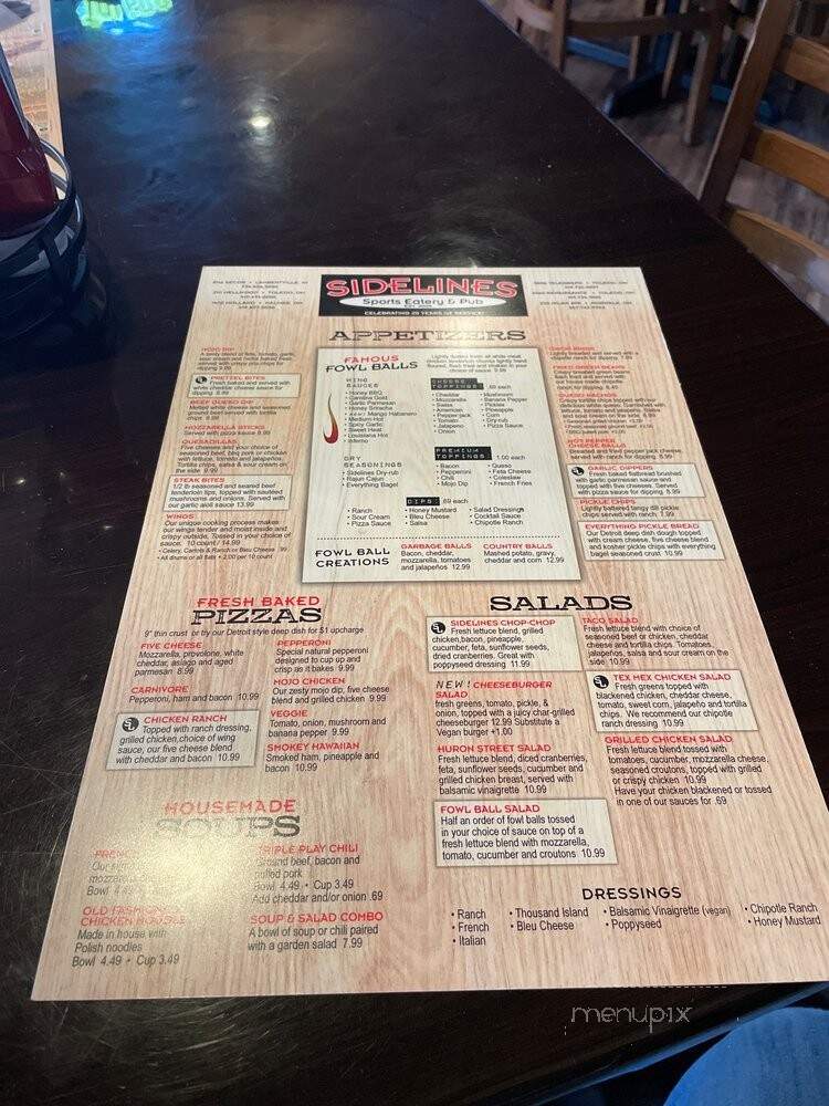 Sidelines - Toledo, OH menu_pic