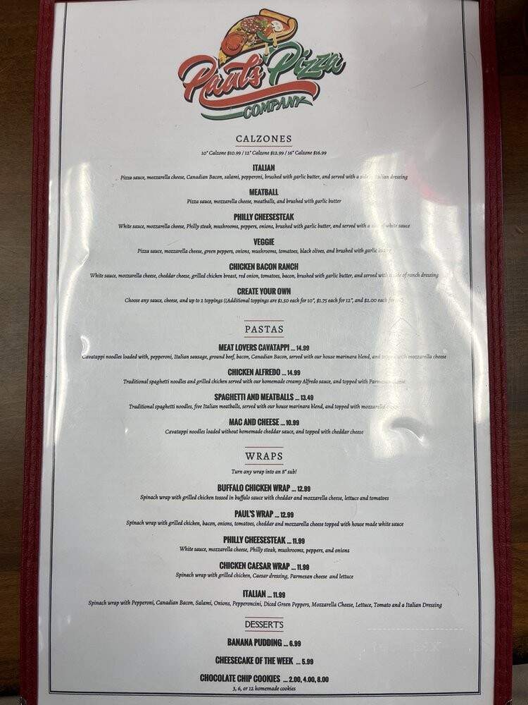 Paul's Pizza - Pensacola, FL menu_pic