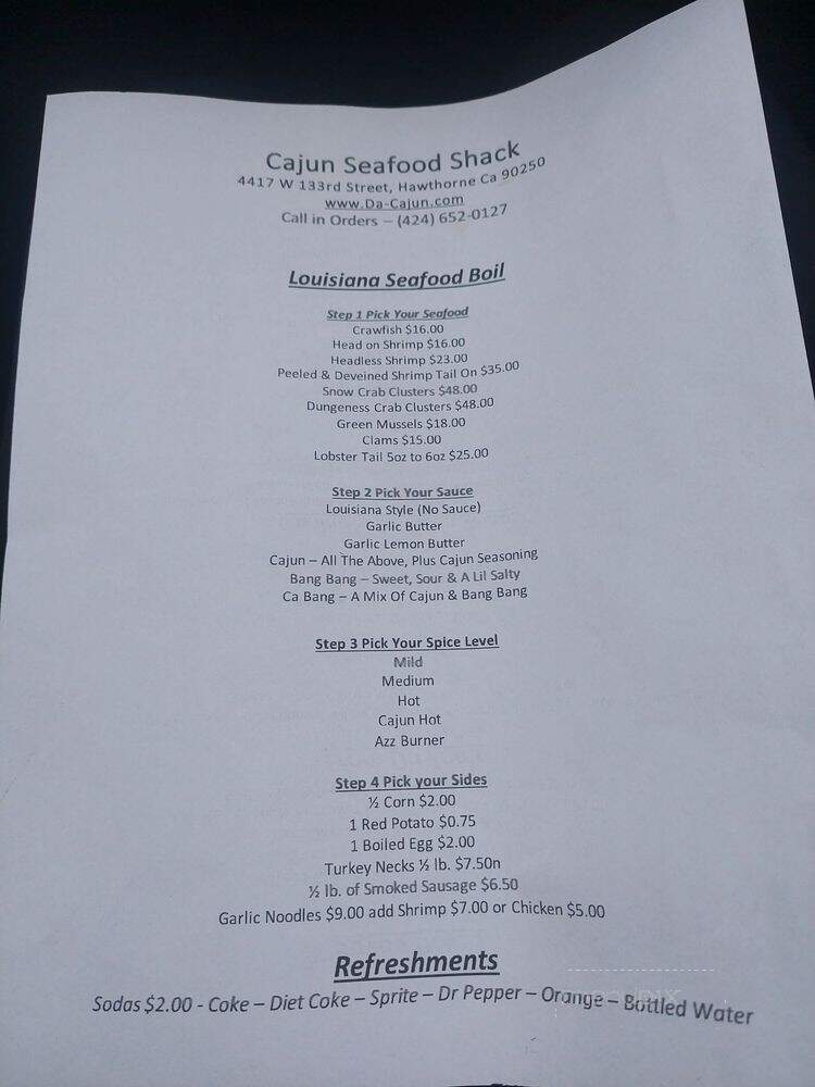 Da Cajun Seafood Shack - Hawthorne, CA menu_pic