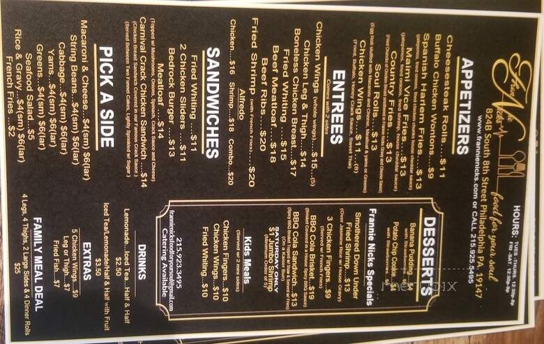 Frannie Nicks - Philadelphia, PA menu_pic