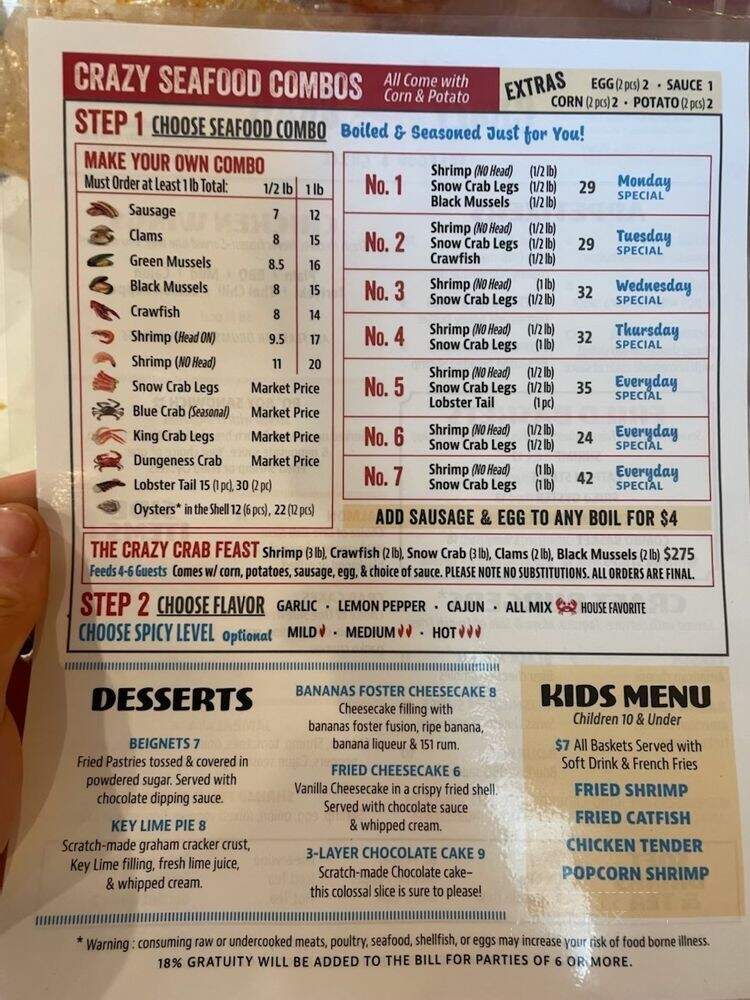 Crazy Crab Seafood & Grill - Greensboro, NC menu_pic