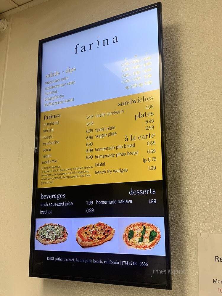 Farina Pizza & Mediterranean Cuisine - Huntington Beach, CA menu_pic