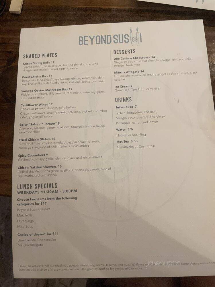Beyond Sushi - New York, NY menu_pic