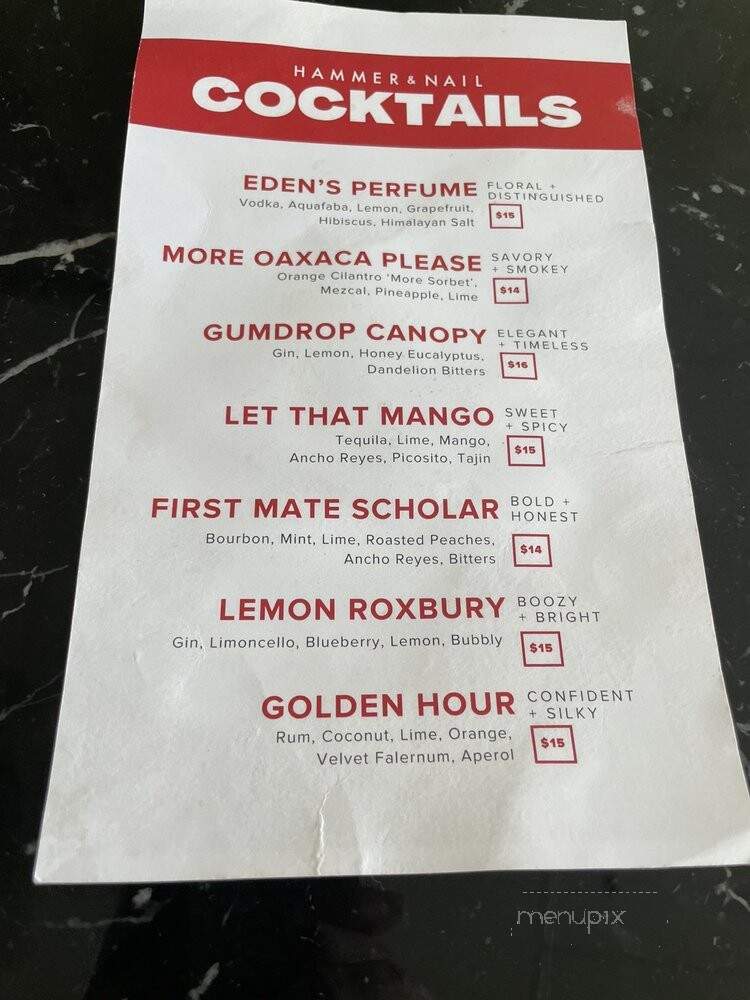 Hammer & Nail - Detroit, MI menu_pic
