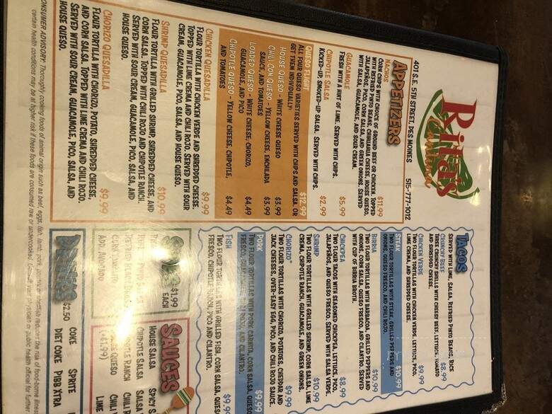 Rita's Cantina - Des Moines, IA menu_pic