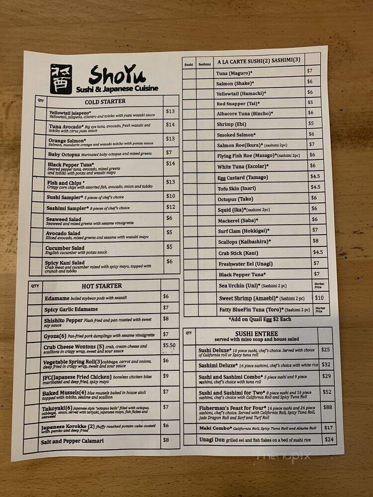 Shoyu Sushi - Aurora, CO menu_pic