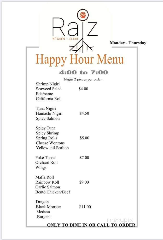 Raiz Kitchen Sushi Bar - Chicago, IL menu_pic