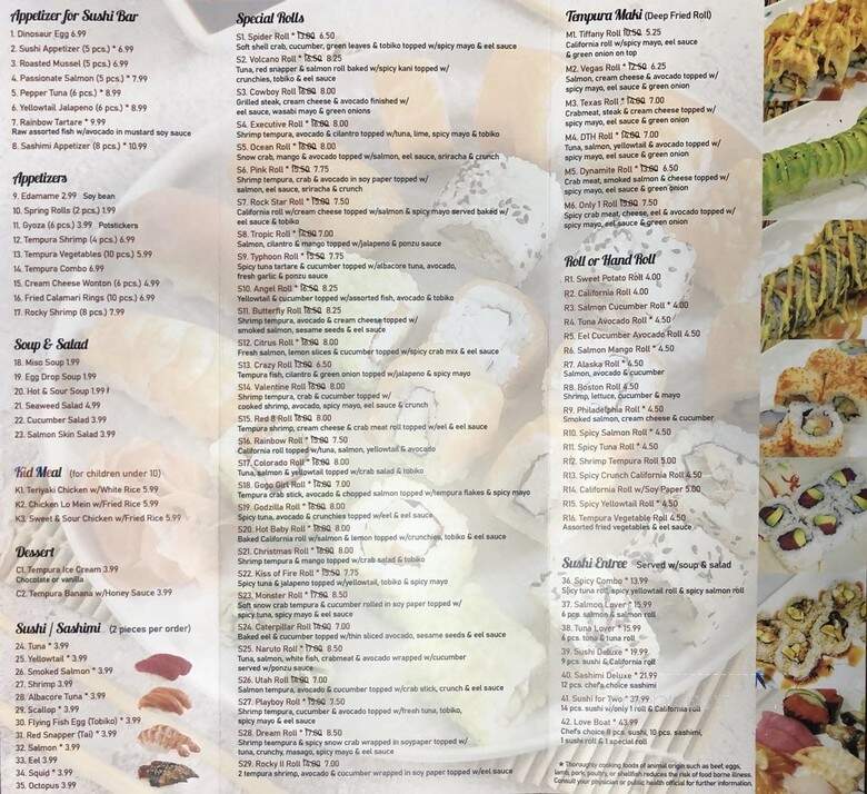 Asian Cuisine & Sushi Bar - Salt Lake City, UT menu_pic